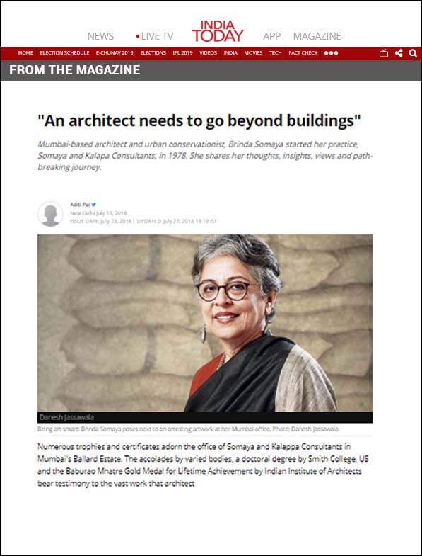 An architect needs to go beyond buildings, India Today - July 2018